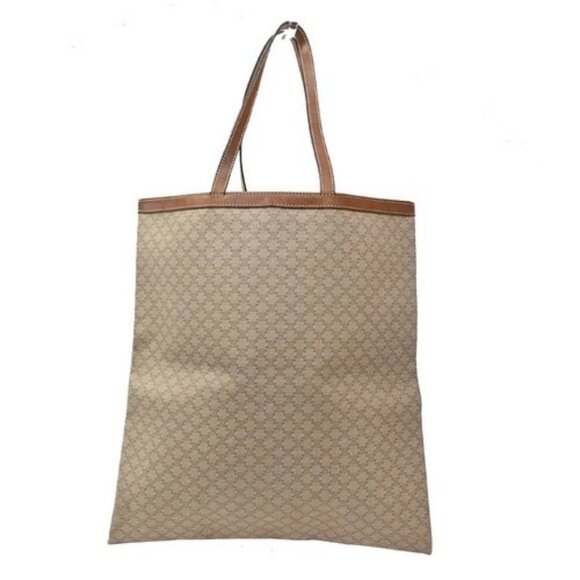 CELINE Logo Macadam Shoulder Tote Bag PVC Canvas Leather Begie Italy 66CA530 - Picture 3 of 15